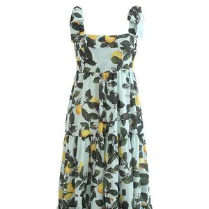 MINTY LEMON PRINTED TIE-STRAP MAXI DRESS, Size M
